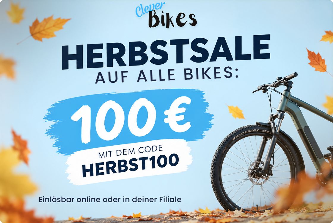 Herbstsale: 100 € Rabatt auf alle Bikes mit dem Code HERBST100, einlösbar online oder in deiner Filiale